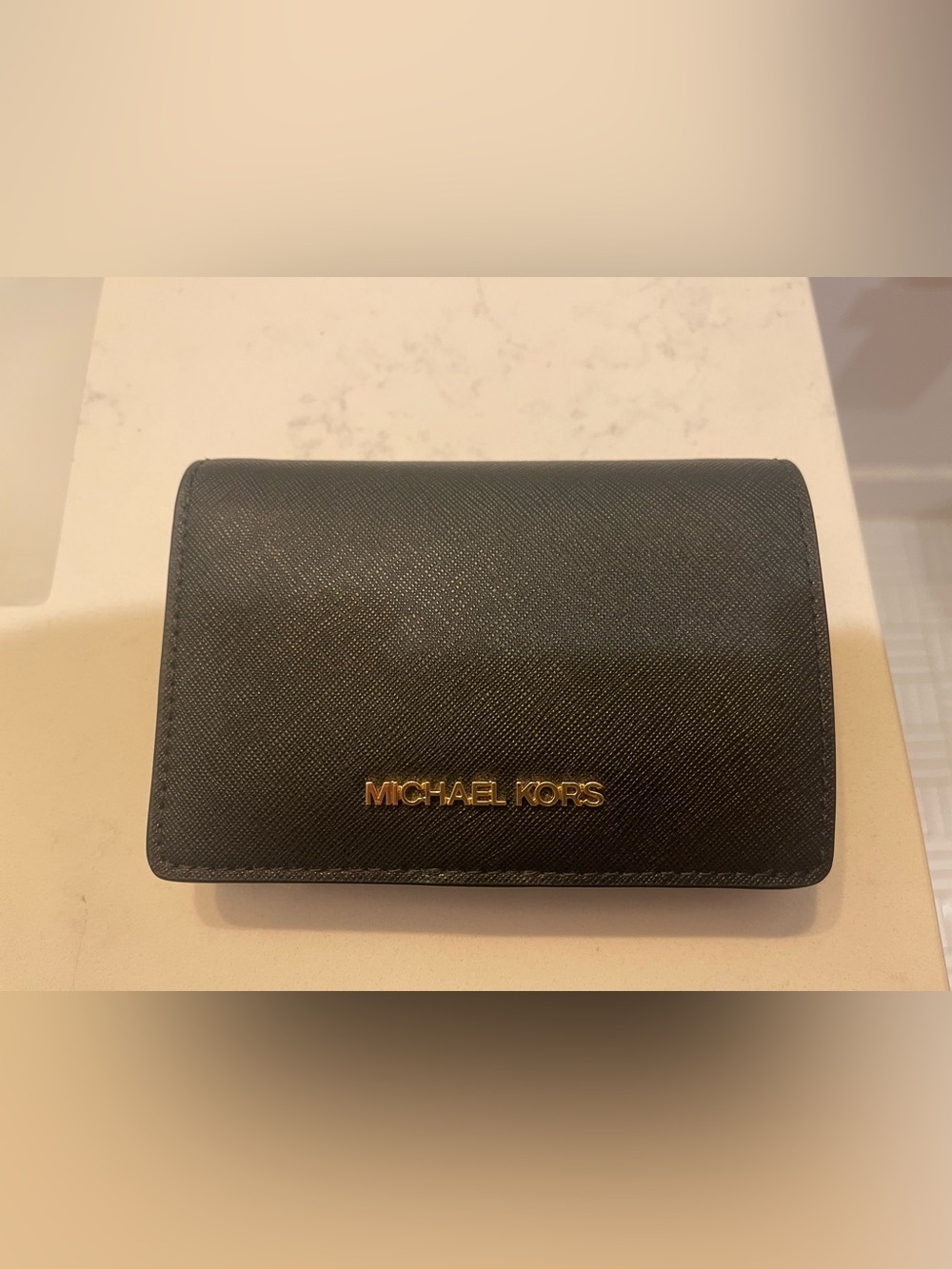 Michael Kors Black Saffiano Leather Wallet with Gold Logo